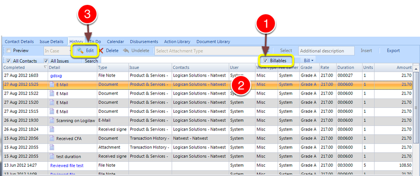 View billable details of the case