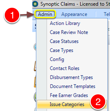 Open the Issue Categories window