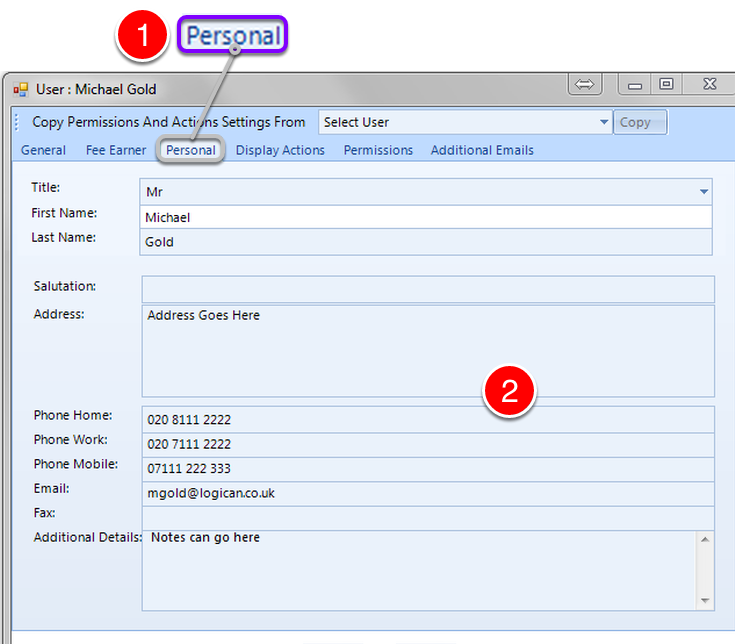 Enter Personal details