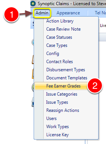 Open the Fee Earner Grades Window