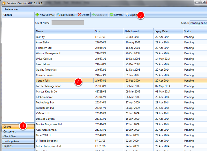 Exporting all customers in one client
