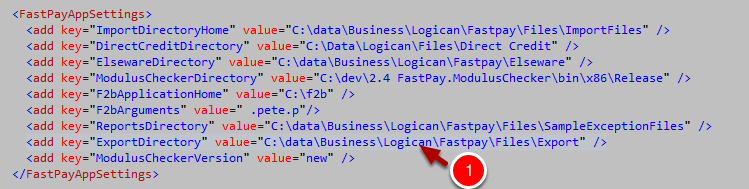 Open the configuration file \"BacsPay.WPF.exe.config\"