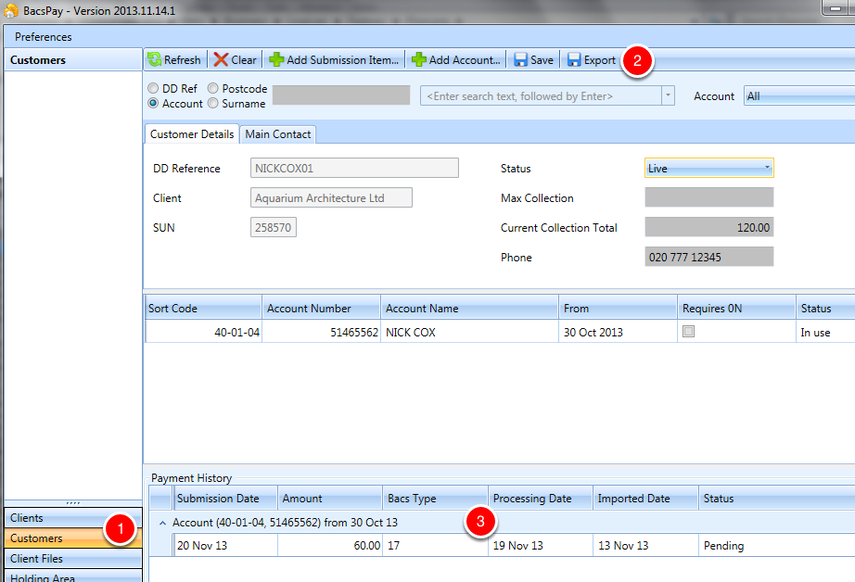 Exporting details of one customer