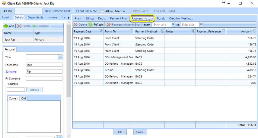 Payment History