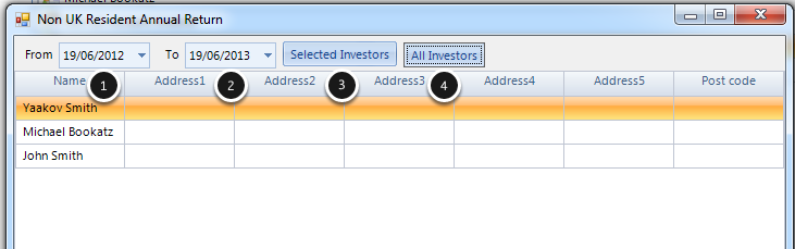 This displays the Non UK Resident Annual Return window
