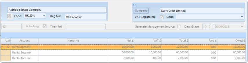 The following invoice has three items