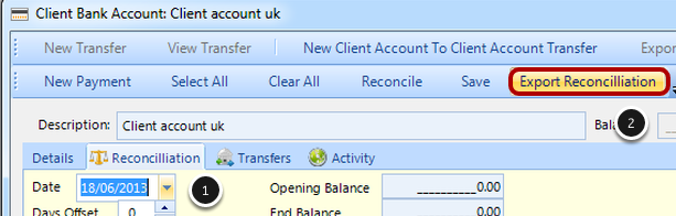 Select Reconciliation tab