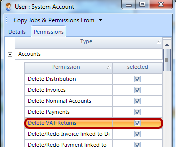 Select Delete VAT Returns For User