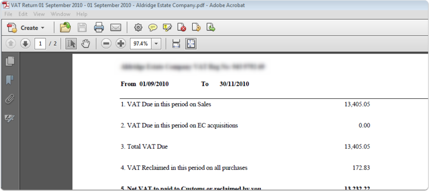 The PDF export show the summary information on the first page