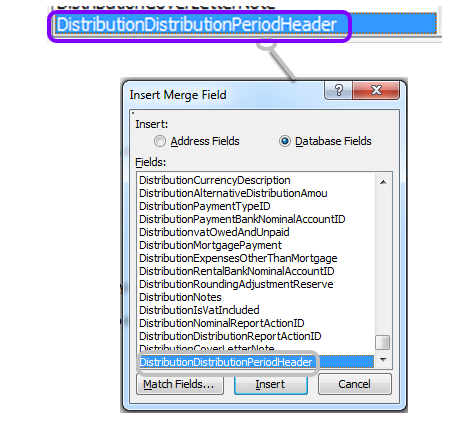 Mail Merge Field to be used in word documents.