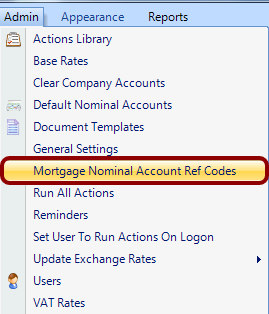 Open the \"Mortgage Nominal Account Ref Codes\" Window