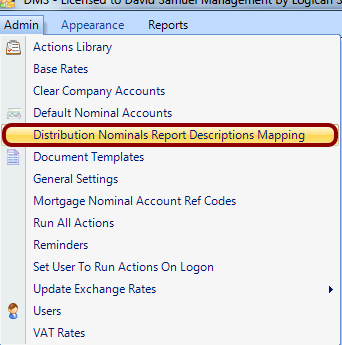 Open the \"Distribution Nominals Report Descriptions Mapping\" Window 