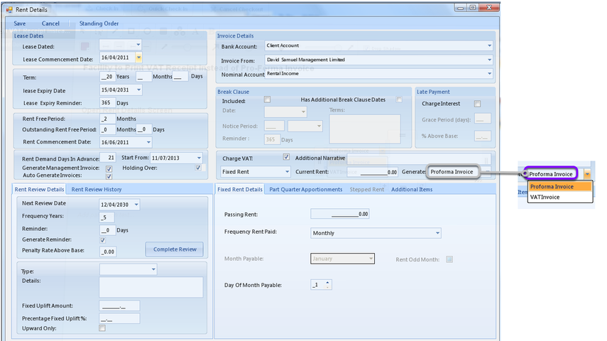 Open Rent Details Screen