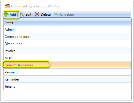 Document Type Groups Window