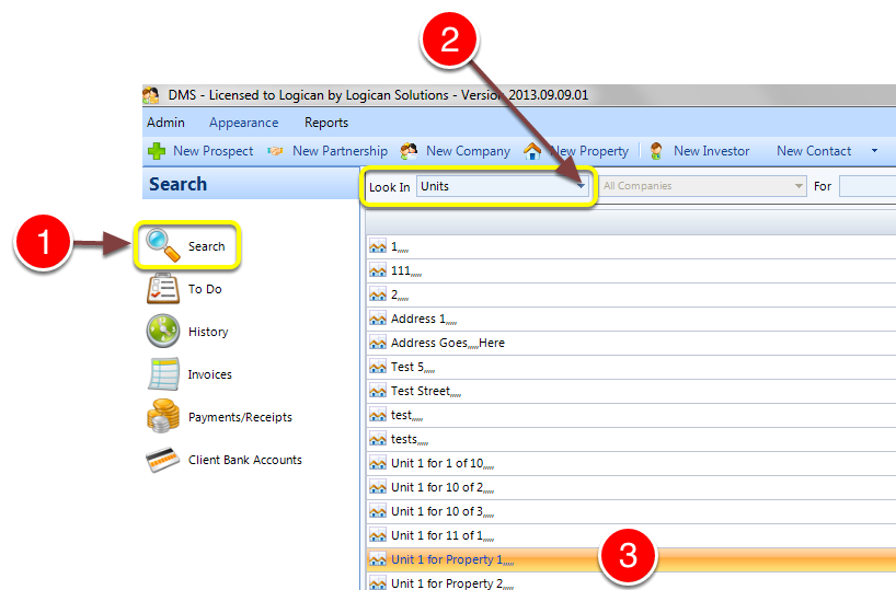 Search for and open a Unit