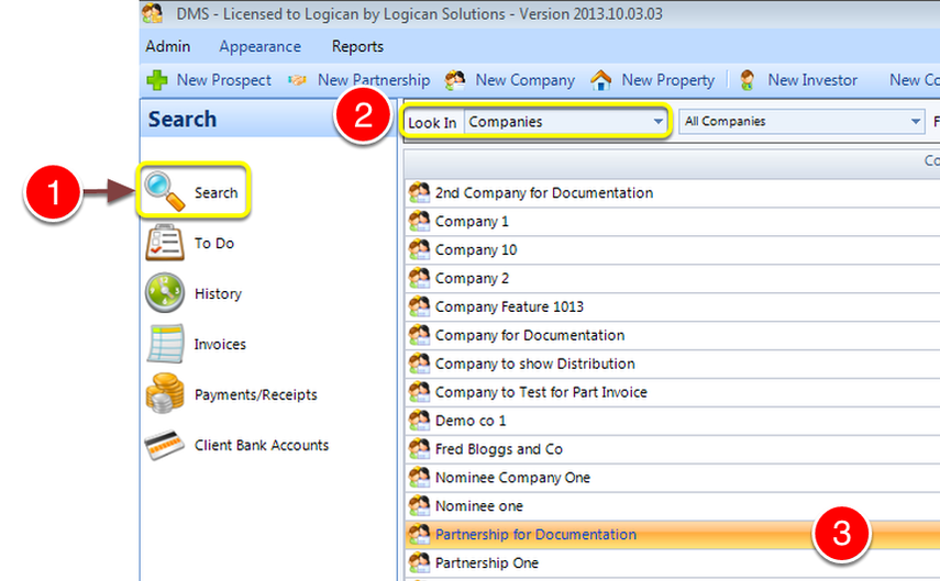 Select a Company or a Partnership