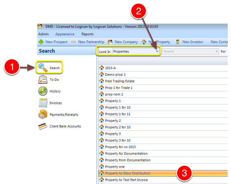 Open the Property that has the Units to perform the Distribution for