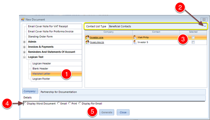Select document and recipients