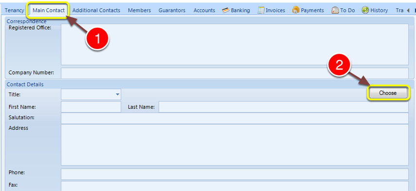 Select the Main Contact tab