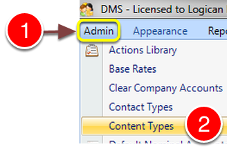 Open Content Types window
