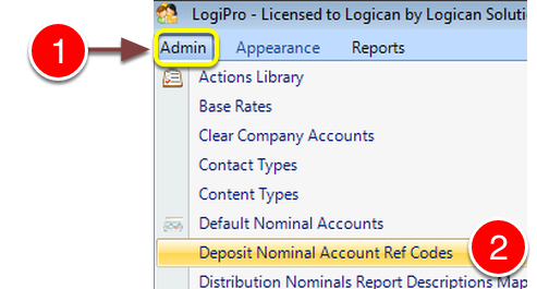 Open the Deposit Nominal Account Ref Codes window