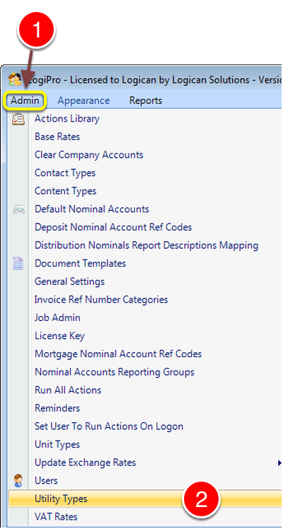 Accessing the Utility Types Screen