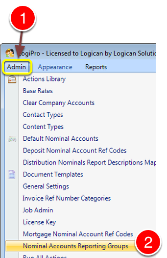 Open the Nominal Accounts Reporting Groups window