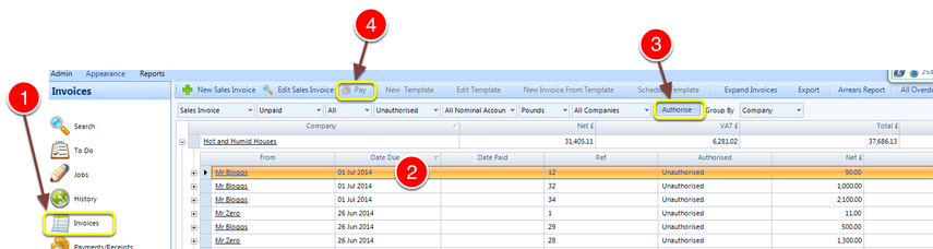 Paying an Invoice from the Invoices screen