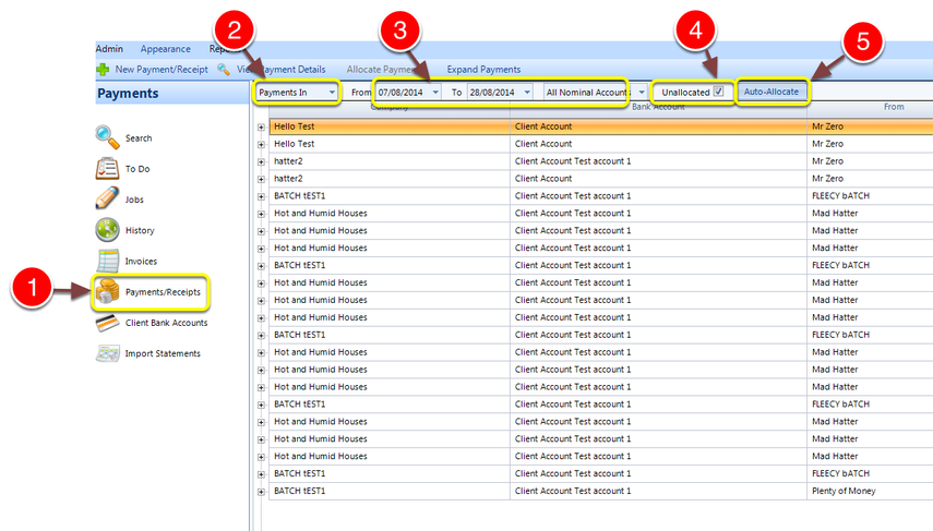 Using auto allocate in the payments screen