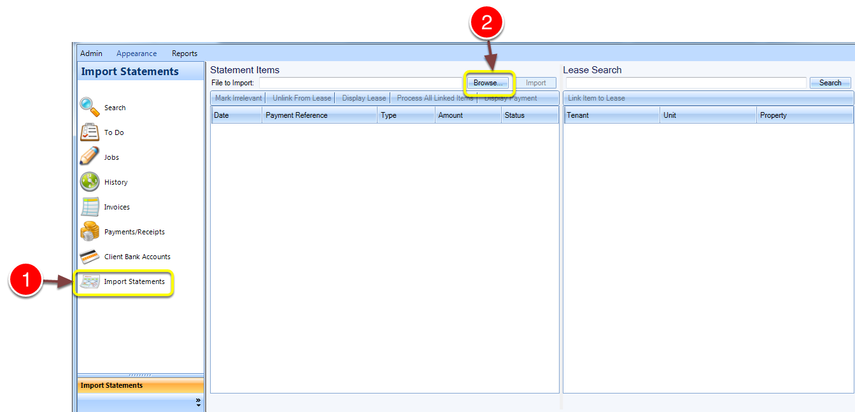 Find a Bank statement file to Import