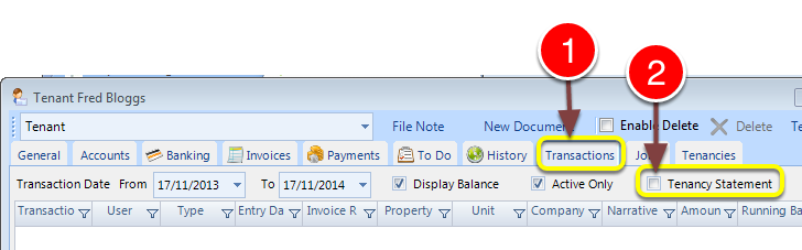 Open the Transactions tab