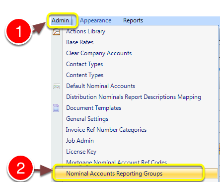 Set the Nominal account reporting Groups