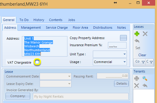 Set Units to Non-VAT Chargeable