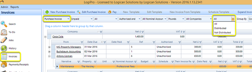 From the Invoices Window