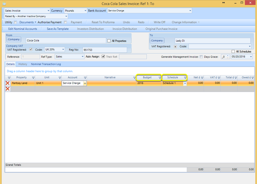 Invoice Window with Service Charge Settings Enabled