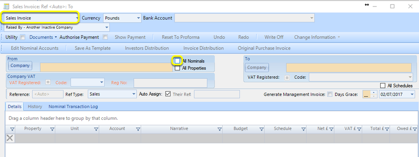 Allow expense nominals on sales invoices and vice versa