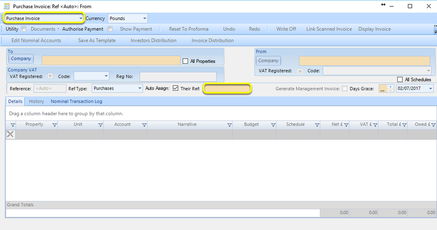 Purchase Invoice Their Ref Compulsory