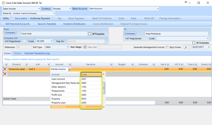 Nominal Code Visible in Drop Down List