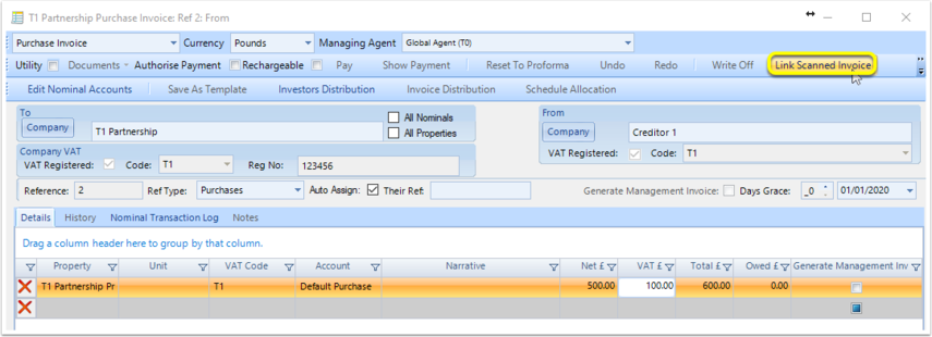 T1 Partnership Purchase Invoice: Ref 2: From