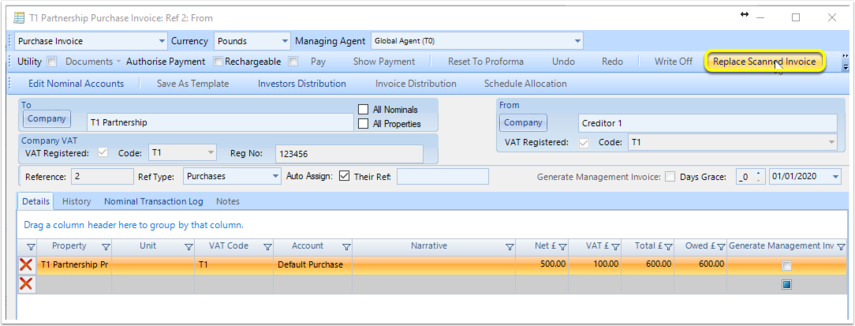 T1 Partnership Purchase Invoice: Ref 2: From