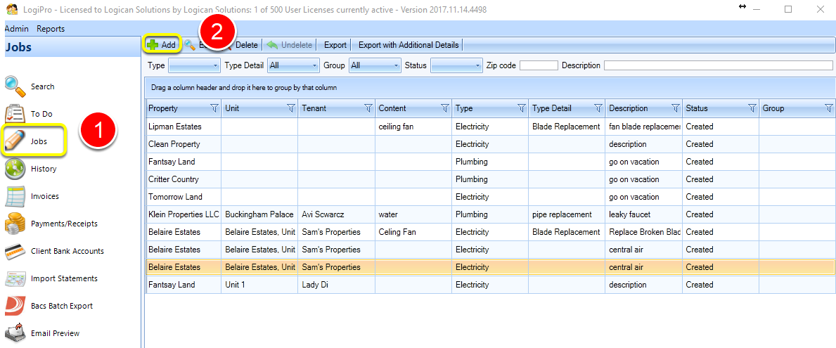 From the Jobs Screen