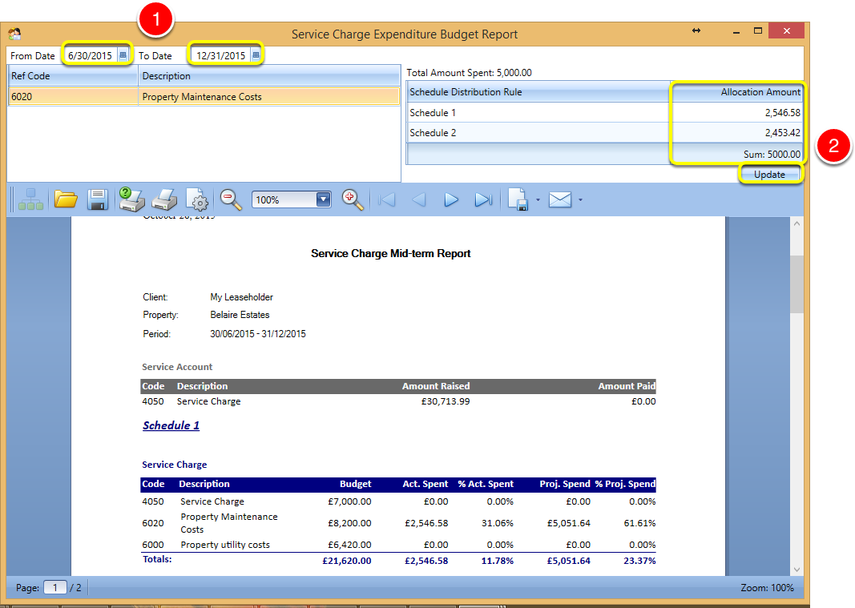 Service Charge Expenditure Report