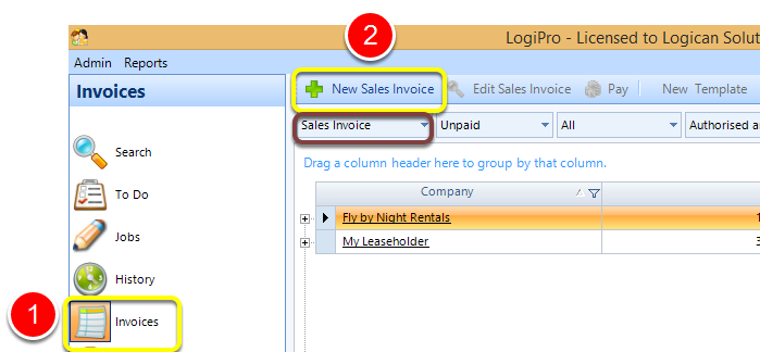 Manually Create Invoices from the Main Invoice Screen