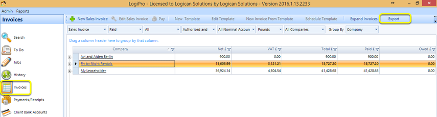 Arrears Report from the Main Invoice Screen