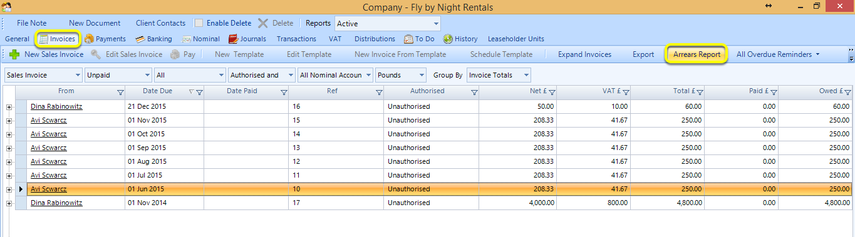 Arrears Report from a Company