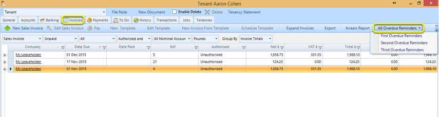 Generate Overdue Invoices from a Contact
