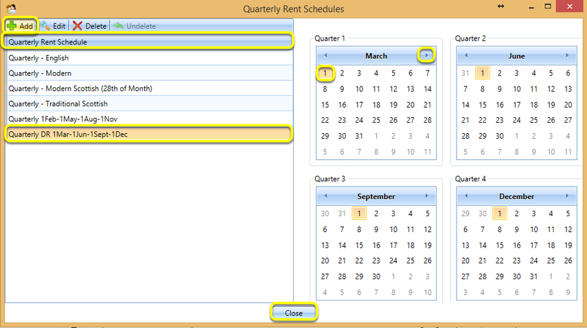 Quarterly Rent Schedules
