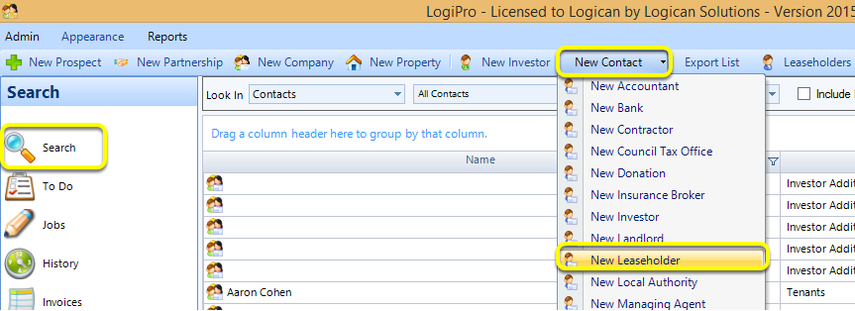 Add a Leaseholder as a Contact