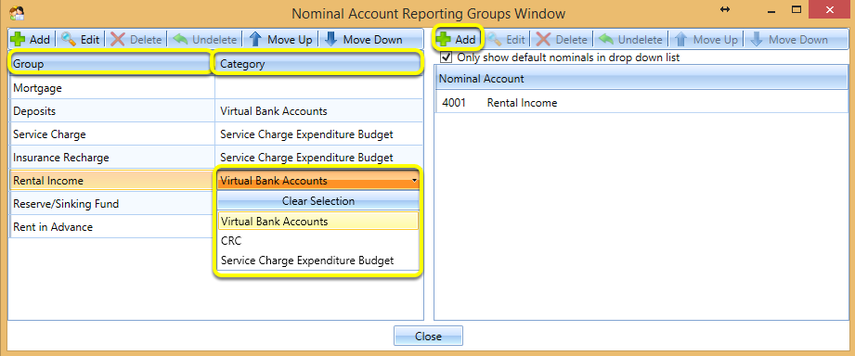 Configure the Nominal Accounts Reporting Groups