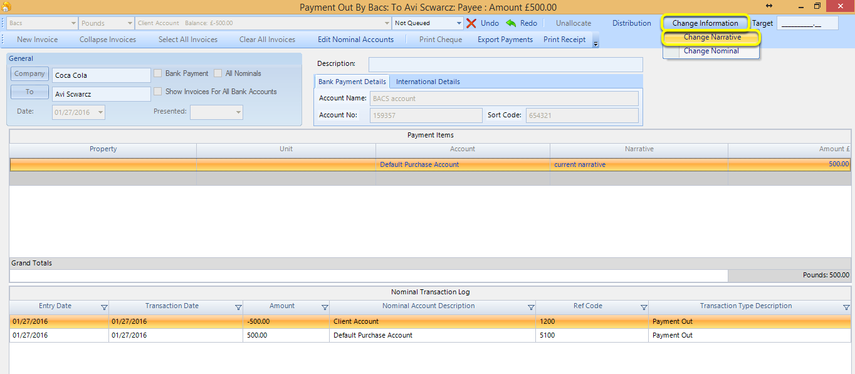 Change a Payment Narrative